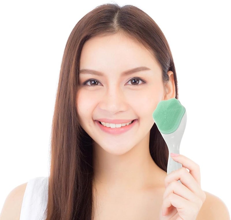 Green Cat Paw Silicone Facial Cleansing Brush For Sensitive Skin Long Handle Manual Scrubber - Image 4